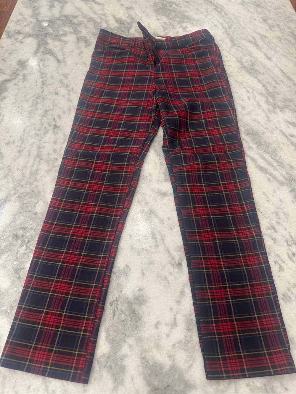 Impressions Red and Navy Plaid Skinny Pants